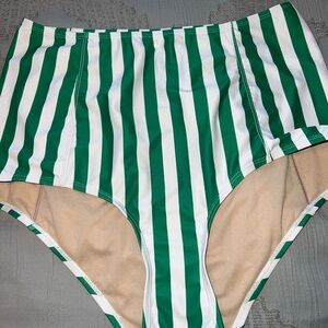 NWOT Kortni Jeane Green and White Striped Bikini Bottom